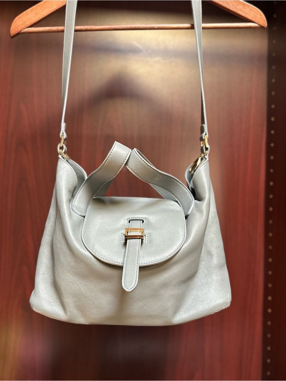 Meli Melo blue grey Leather Shoulder Bag with Gold Hardware